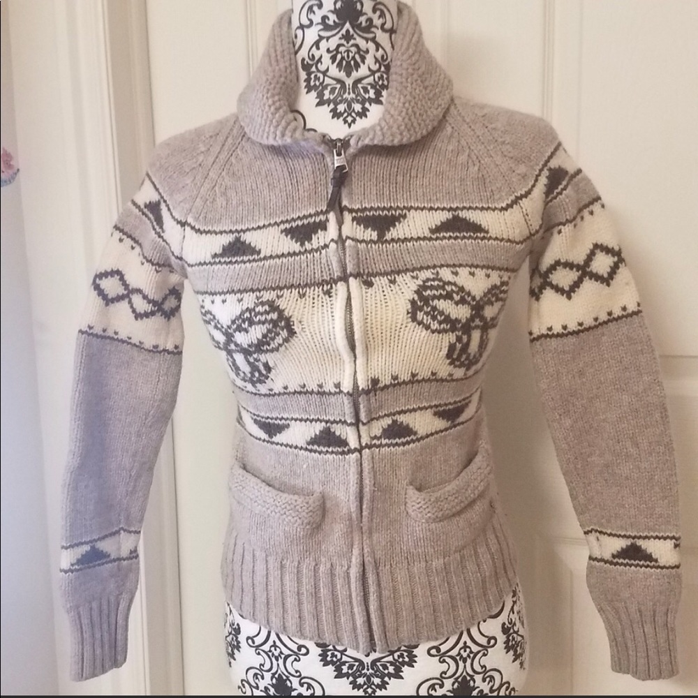 TNA Zip Up Logo Graphic Zip Sweater Lambswool S